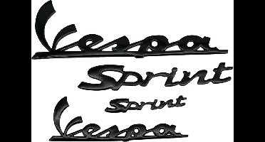 Embleem set voor Vespa Sprint - 4-delige stickerset - sticker hoogglans zwart - Vespa Sprint embleem setje Piaggio compleet - Hoogglans Zwart - Vespa embleem set