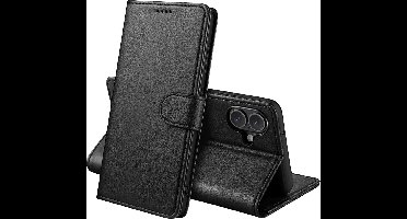 Hoesje Portemonnee voor iphone 16 Plus Zwarte portemonnee met magnetische klep en kaartopslag