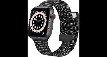 Milanees Bandje geschikt voor Apple Watch Series 10 (46mm) & Ultra 1/2/3 (49mm) & Series 9/8/7 (45mm) & Series SE/6/5/4 (44mm) & Series 3/2/1 (42mm) - RVS, metaal gevlochten en verstelbaar ontwerp - Zwart