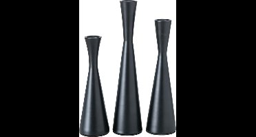 Boltze - Kandelaar - Set van 3 - 20,23 en 26cm - Cone - Metaal - Ø 6cm - Zwart