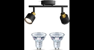 Philips Niall Opbouwspot (Zwart/Goud) - Warmwit Licht - Plafondspot met 2 Lichtpunten - GU10 - Niet Dimbaar