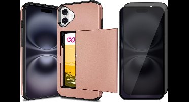 Hoesje met Pasjeshouder geschikt voor iPhone 16 Plus - Privacy Screen Protector FullGuard - Back Cover SlideCase Roségoud & Screenprotector
