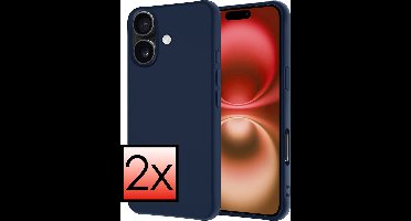 Hoesje - 2 Stuks - Geschikt voor Apple iPhone 16 Plus - Sterk & Shockproof - Case Siliconen - Back Cover - Telefoon Hoes - Donkerblauw