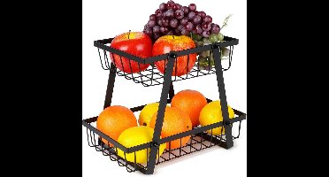 Fruitschaal Metaal Zwart 2-Niveaus - Fruitmand