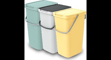 Keden GFT/rest afvalbakken set - 3x - 20L - Groen/geel/wit - 23 x 29 x 45 cm - afval scheiden