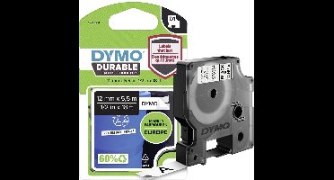 DYMO originele D1 Duurzame labels | Zwarte Tekst op Wit Label | 12 mm x 5,5 m | zelfklevende etiketten voor de LabelManager labelprinter | gemaakt in Europa
