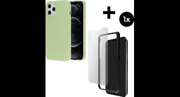 Mobiparts Silicone Cover hoesje geschikt voor Apple iPhone 12 Pro Max met 1 Screenprotector van Gehard Glas - Groen