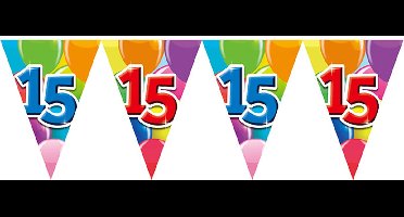 6x Vlaggenlijn 15 jaar 10 meter - Verjaardag Feestje Vlag Vlaggen Versiering Slinger Feestdecoratie Decoratie