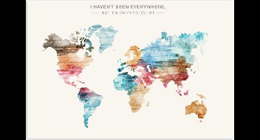 Wereldkaart - Quotes - Waterverf - Kinderen - Jongen - Meisjes - Bucketlist - 30x20 cm - Poster