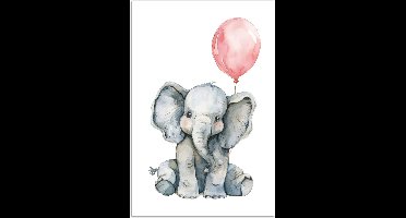 Poster 20x30 cm - Olifant - Baby dier - Roze ballon - Posters - Kamer decoratie accessoires - Wanddecoratie kinderkamer - Muurdecoratie babykamer