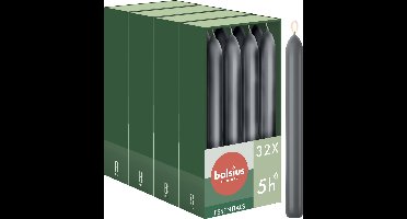 Bolsius - Gladde Dinerkaarsen - 17 cm - 32 stuks - Antraciet - Donker Grijs