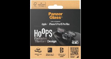 PanzerGlass Optical Hoop Rings Geschikt voor Apple iPhone 15 Pro / 15 Pro Max - Camera Lens Protector Glas - Schokbestendig - Krasbestendig - met Applicator - Titanium Zwart