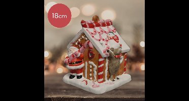 Terracotta kersthuisje met snoep en kerstman - 18 cm