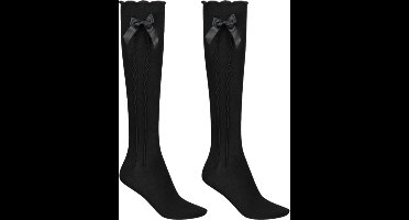 Haus Huberts Oktoberfest Kniekousen Dames - Met Strik - Zwart - Tiroler Kousen - Oktoberfest Dames - Maat 39-42