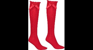 Haus Huberts Oktoberfest Kniekousen Dames - Met Strik - Rood - Tiroler Kousen - Oktoberfest Dames - Maat 39-42