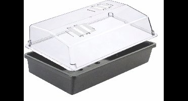 4x Rechthoekige kweekbak met transparante deksel voor zaailingen antraciet kunststof - 55 x 31 x 7,5 cm - kweekbakken / zaaibakken