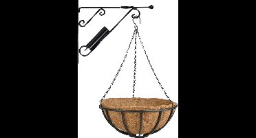 Hanging basket 35 cm met metalen muurhaak en kokos inlegvel - Complete hangmand set van gietijzer