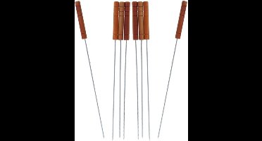 Gerimport Barbecue spiezen - BBQ vleespennen - 12x stuks - houten handvat - metaal - 32 cm