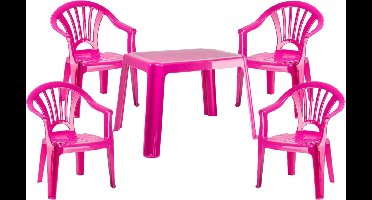 Kunststof kindertuinset tafel met 4 stoelen roze