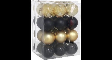Gerimport kerstballen - 48x - 6 cm - zwart/goud - kunststof - kerstversiering