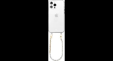 xoxo Wildhearts siliconen hoesje - Geschikt voor iPhone 15 Pro hoesje - Over The Moon - Telefoonhoesje - Hoesje met koord - Parelketting / Gouden schakelketting - kort telefoonkoord - Transparant hoesje (korte variant)