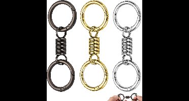 3 Stuks Ronde Dubbele Karabijnhaak Sleutelhangers - Zwart, Zilver & Goud - Musketonhaak met Sleutelringen voor Volwassenen - Mini Musketon en ringetjes - Auto Klein Carabiner Sleutel Hanger, Houder - Karabijn haak ringen - Keychain Karabijnsluiting