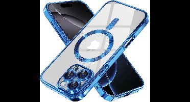 Hoesje Geschikt voor iPhone 16 Pro Max Magsafe hoes - Lens beschermer – backcover – Transparant/Blauw