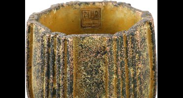 PTMD Valerio Yellow Cement Pot With Stripes Round L