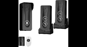 Doorsafe 1901 | Draadloze deurbel intercom / parlofoon met regenkap | werkt op 5V of op meegeleverde batterijen | met 2 x ontvanger | met draadloze unlock module | zwart