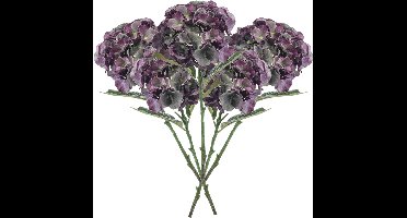 Emerald Kunstbloem hortensia tak - 5x - 50 cm - groen/paars - kunst zijdebloemen - decoratie - hydrangea