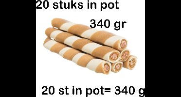 20 X Trixie hondensnack- kauwrol met kippenvulling - 20 st - elk 17 gr = 340 gr in handig hersluitbare pot . tandverzorgend en gezond Glutenvrij - geen toegevoegde suiker