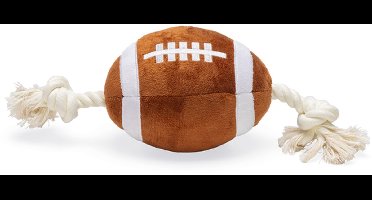 Beeztees Rugbybal met Touw - Hondenspeelgoed - Pluche - Bruin - 33x11x11cm
