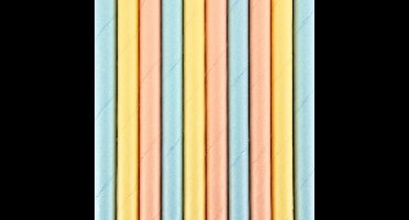 PARTYDECO - 10 Pastelkleurige Rietjes van Karton 19,5 cm voor Verjaardag