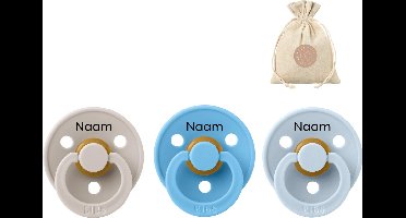 3 BIBS spenen met naam rond maat 1: mushroom, breeze en Baby Blue + BolleToet speenzakje - fopspenen