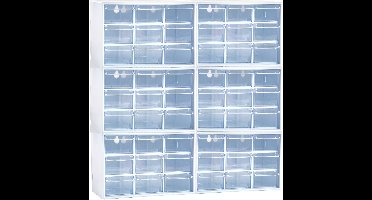 PlasticForte Sorteerbakjes spijkers/schroeven - 54x lades - 18.5 x 10 x 12 cm - opbergkastjes - ophangbaar - wit/transparant