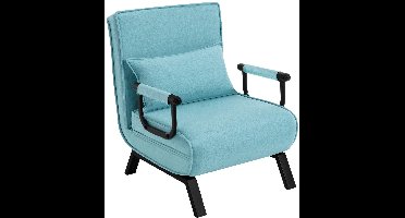 Slaapbank - Slaapfauteuil - Slaapstoel - Inklapbare Slaapbank - Opvouwbare Stoel - 3-in-1 - met Fauteuil - Linnen Bekleding - Kussen - Verstelbare Rugleuning - Blauw