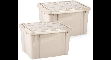 Plasticforte Multi Storage Opslagbox met deksel - 2x - beige - 25 liter - L41 x B34 x H24 cm - kunststof - opbergdoos - opbergen