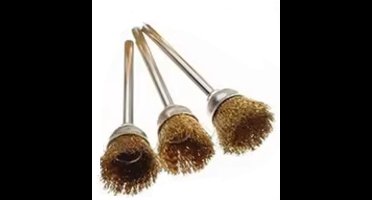 3 Stuks - Multitool messing staalborstel kommodel Ø18,5mm inclusief standaard opspandoorn Ø3,2mm voor Dremel - Geschikt voor brons, messing en koper - Ontroesten