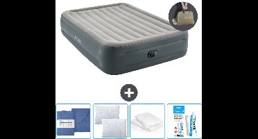 Intex Luchtbed - 2-Persoons - 152 x 203 x 46 cm - Grijs - Inclusief pomp - Hoeslaken - Kussen - Reparatieset en Kussenbeschermer