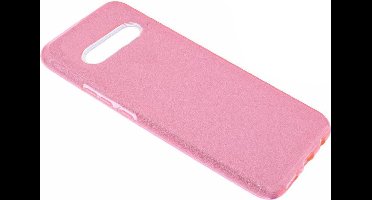 Ntech Hoesje Geschikt Voor Samsung Galaxy S10 Roze Glitter TPU Back Cover Hoesje