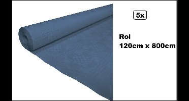 5x Tafelrol tafelkleed blauw 120cm x 800cm papier - totaal 40 meter - Party diner food festival eten fun thema feest party
