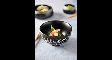 Cosy & Trendy Etosha Kom met bamboe chopsticks - Ø13xH9cm - Zwart