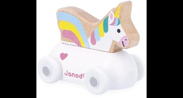 Janod Cross Roads - Houten Eenhoornmobiel - Kleine, Makkelijk Te Hanteren Unicornwagen - Stimuleert De Fijne Motoriek En Fantasie - Geschikt Vanaf 1 Jaar