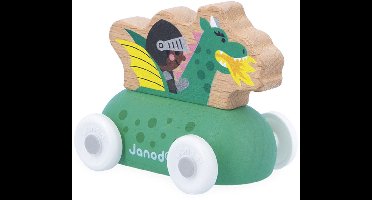 Janod Cross Roads - Houten Drakenauto - Kleine, Makkelijk Te Hanteren Drakenauto - Stimuleert De Fijne Motoriek En Fantasie - Geschikt Vanaf 1 Jaar