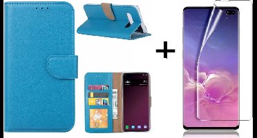 Ntech Hoesje Geschikt Voor Samsung Galaxy S10 Plus Book Hoesje Blauw + Folie creenprotector