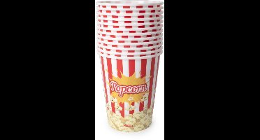 Plasticforte Popcorn bak - 4x - rood/wit retro print - kunststof - 15 x 18 cm - 2.0 liter - herbruikbaar