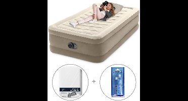 Intex Twin Ultra Plush Luchtbed met ingebouwde pomp | Eenpersoons | 191 x 99 x 46 cm | Inclusief reparatiekit + hoeslaken