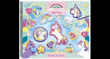 Totum Unicorn gips gieten schilderen model & paint 10 gipsfiguren maken incl. 5 kleuren verf en penseel - knutselset cadeau tip speelgoed meisjes en jongens vanaf 5 jaar
