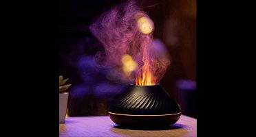 Vlammen Aroma Diffuser Luchtbevochtiger - Zwart - 7 Vlammen Kleuren Nachtlamp Diffuser voor Essentiële Oliën