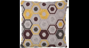 Dutch Decor PIEN - Sierkussen geborduurd 45x45 cm - zand - geel bruin - grijs - retro - Inclusief binnenkussen